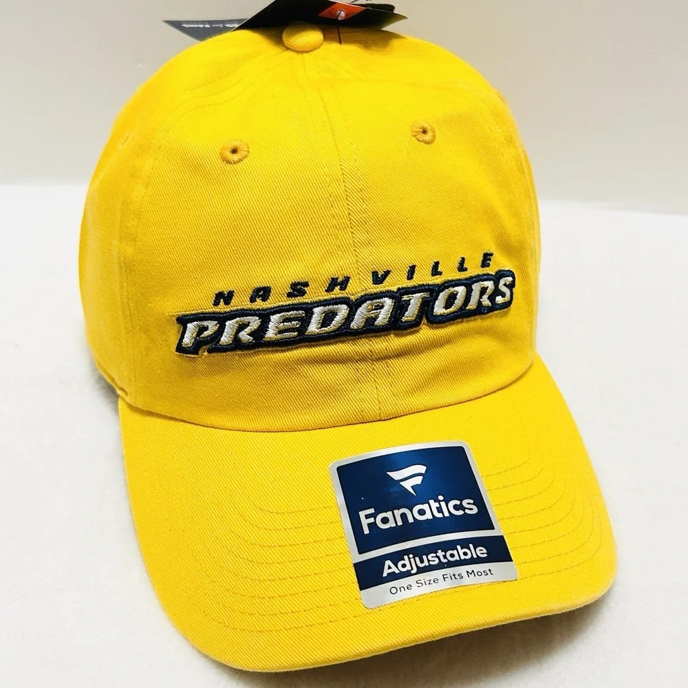 Fanatics Nashville Predators Wordmark Hat Cap Adjustable Strap Yellow‎ NHL